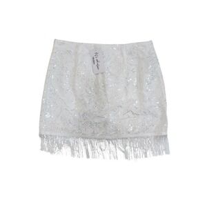 12th Tribe White Sequin Fringe Mini Skirt | Festival Party | Size M